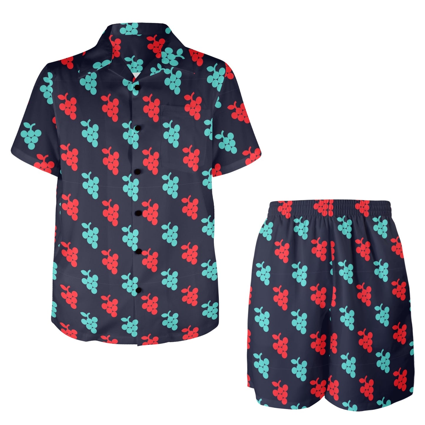 Grape Pattern Print Design GP07 Men's Beach Shirt and Shorts Set