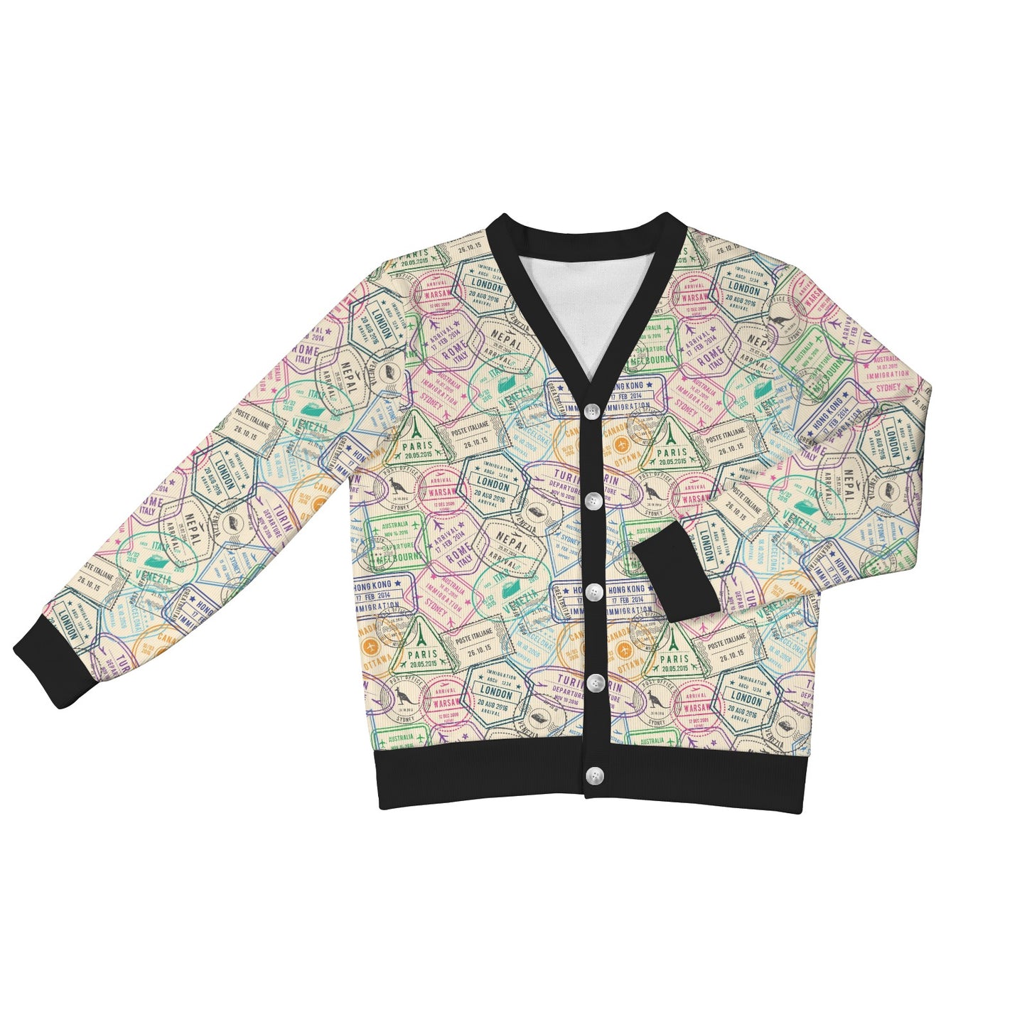 Travel Stamp Print Design LKS303 Women's Cardigan