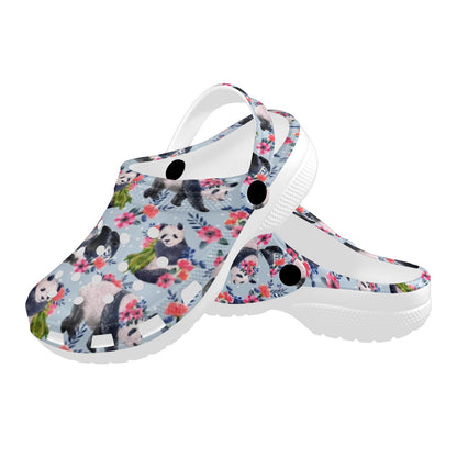 Panda Bear Flower Design Themed Print Unisex Clogs Shoes