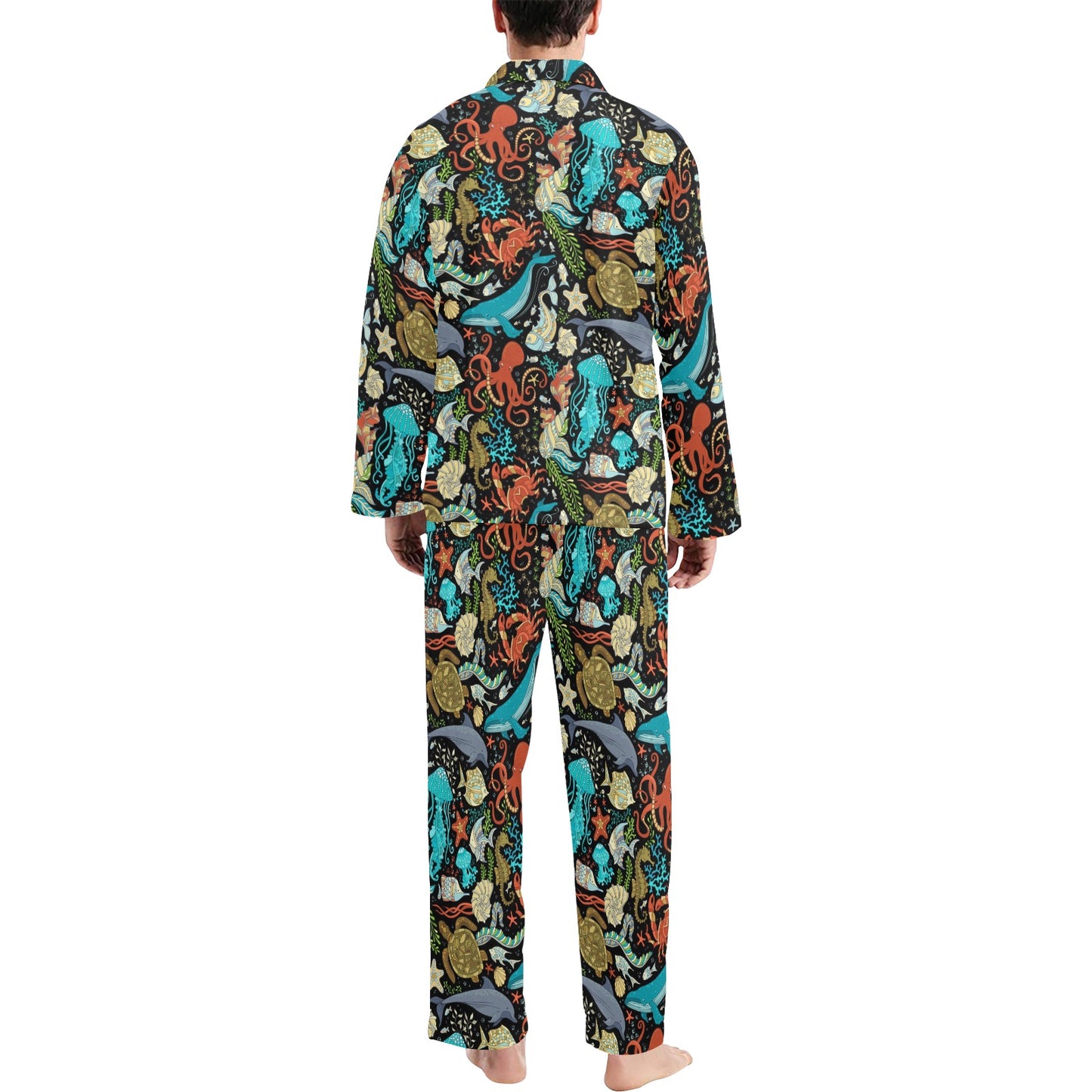Underwater Animal Print Design LKS301 Men's Long Pajama Set