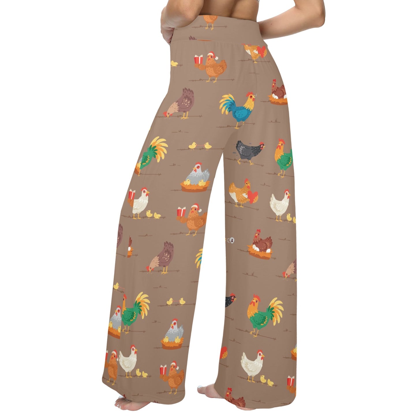 Chicken Happy Print Pattern Women's Wide Leg Lounge Pants