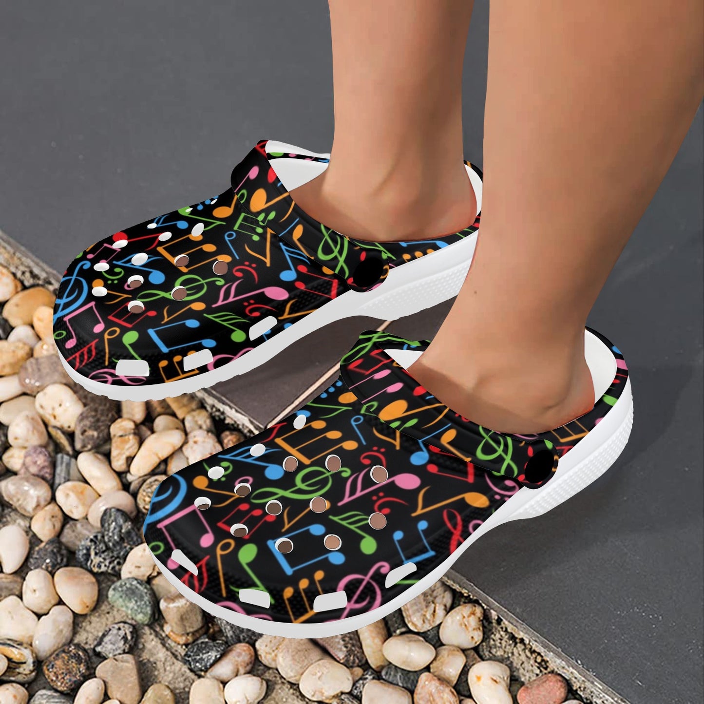 Music Note Colorful Themed Print Unisex Clogs Shoes