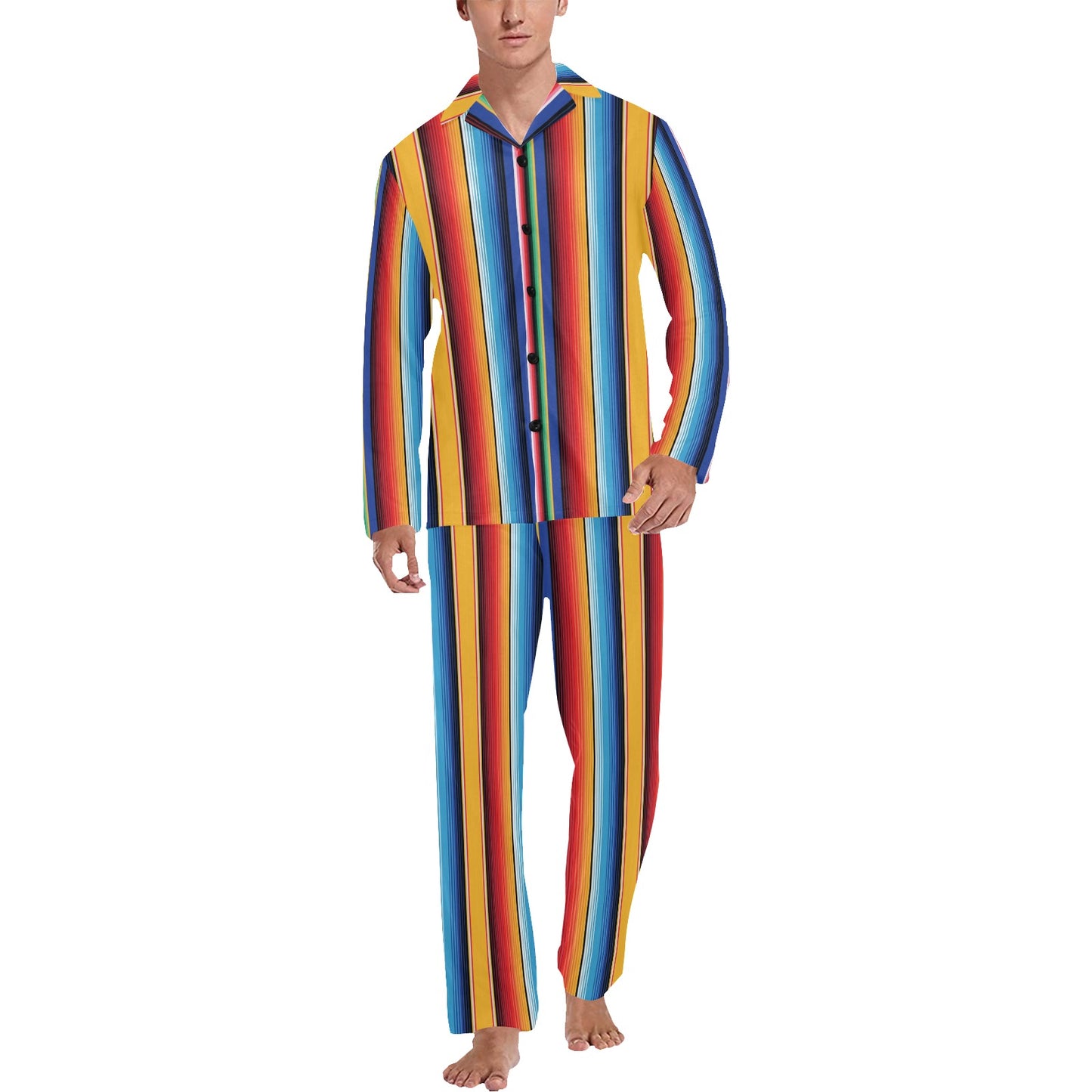 Mexican Blanket Stripe Print Pattern Men's Long Pajama Set