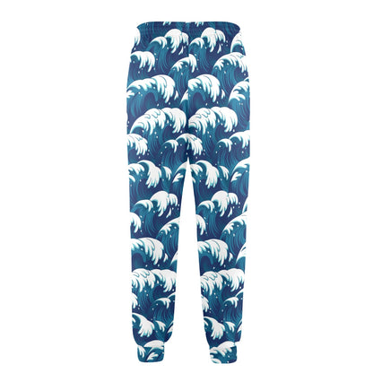 Ocean Wave Pattern Print Men's Casual Track Pants