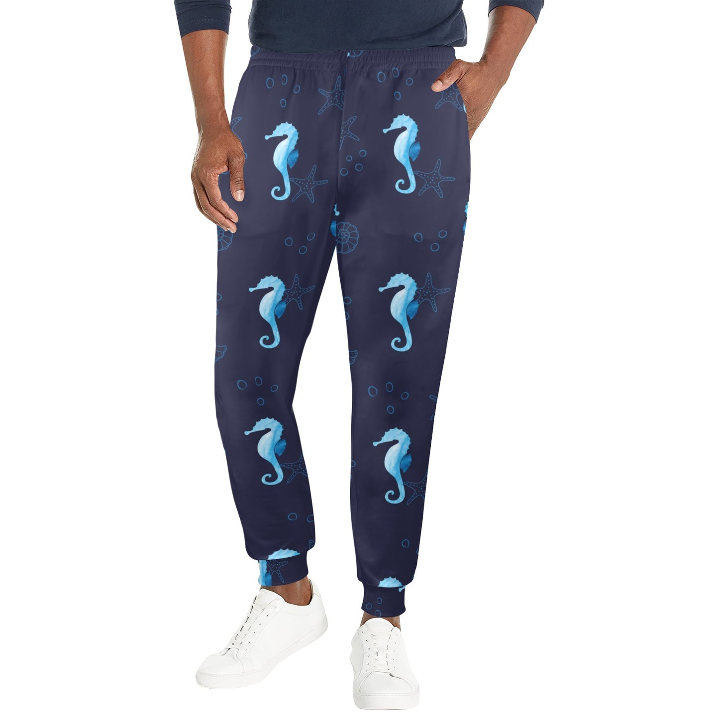SeaHorse Blue neon Pattern Print Design 03 Men's Casual Track Pants