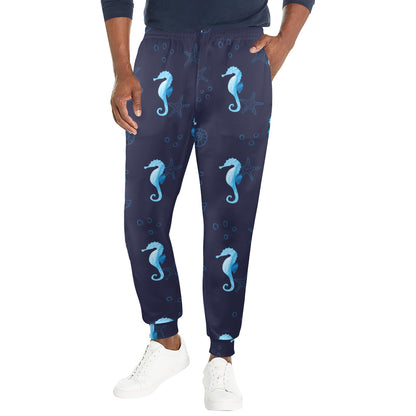 SeaHorse Blue neon Pattern Print Design 03 Men's Casual Track Pants
