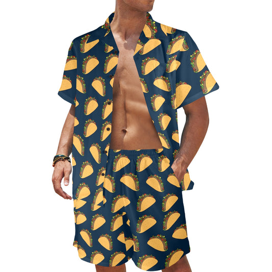 Taco Pattern Print Design TC04 Men's Beach Shirt and Shorts Set