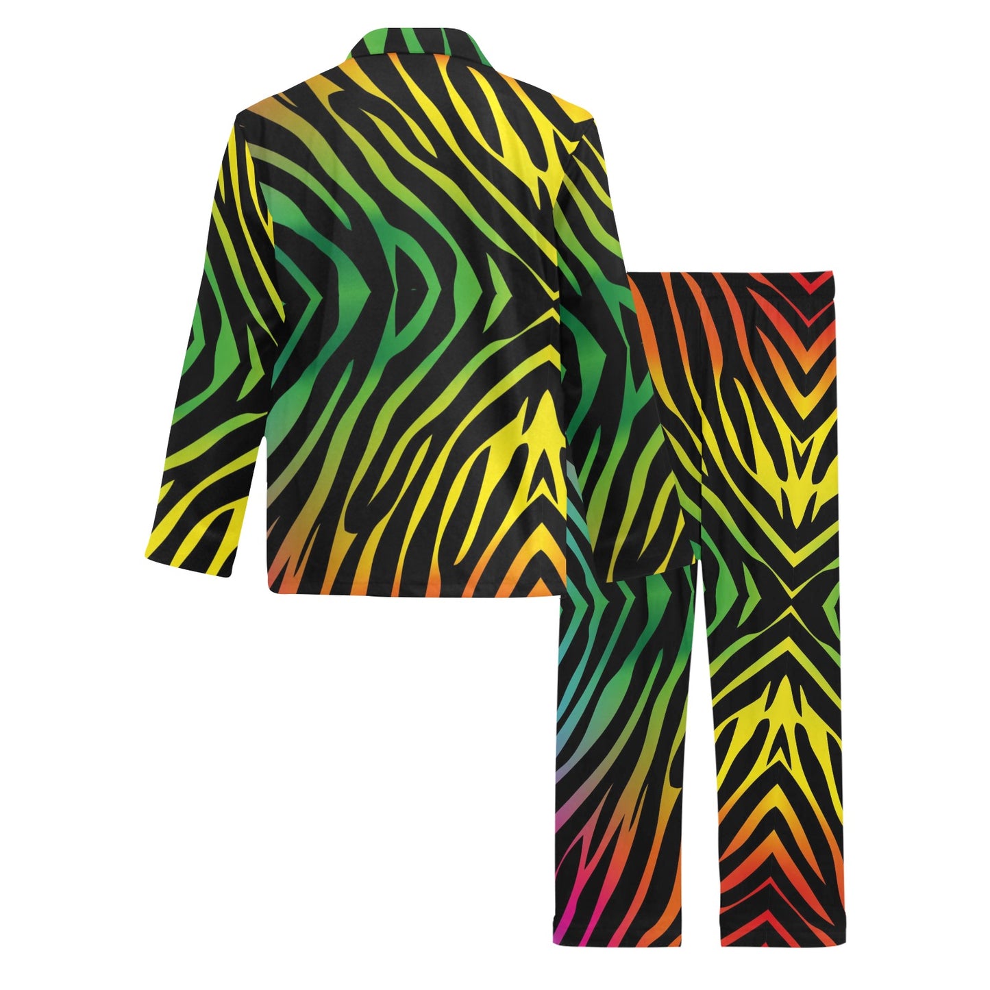 Rainbow Zebra Themed Print Men's Long Pajama Set