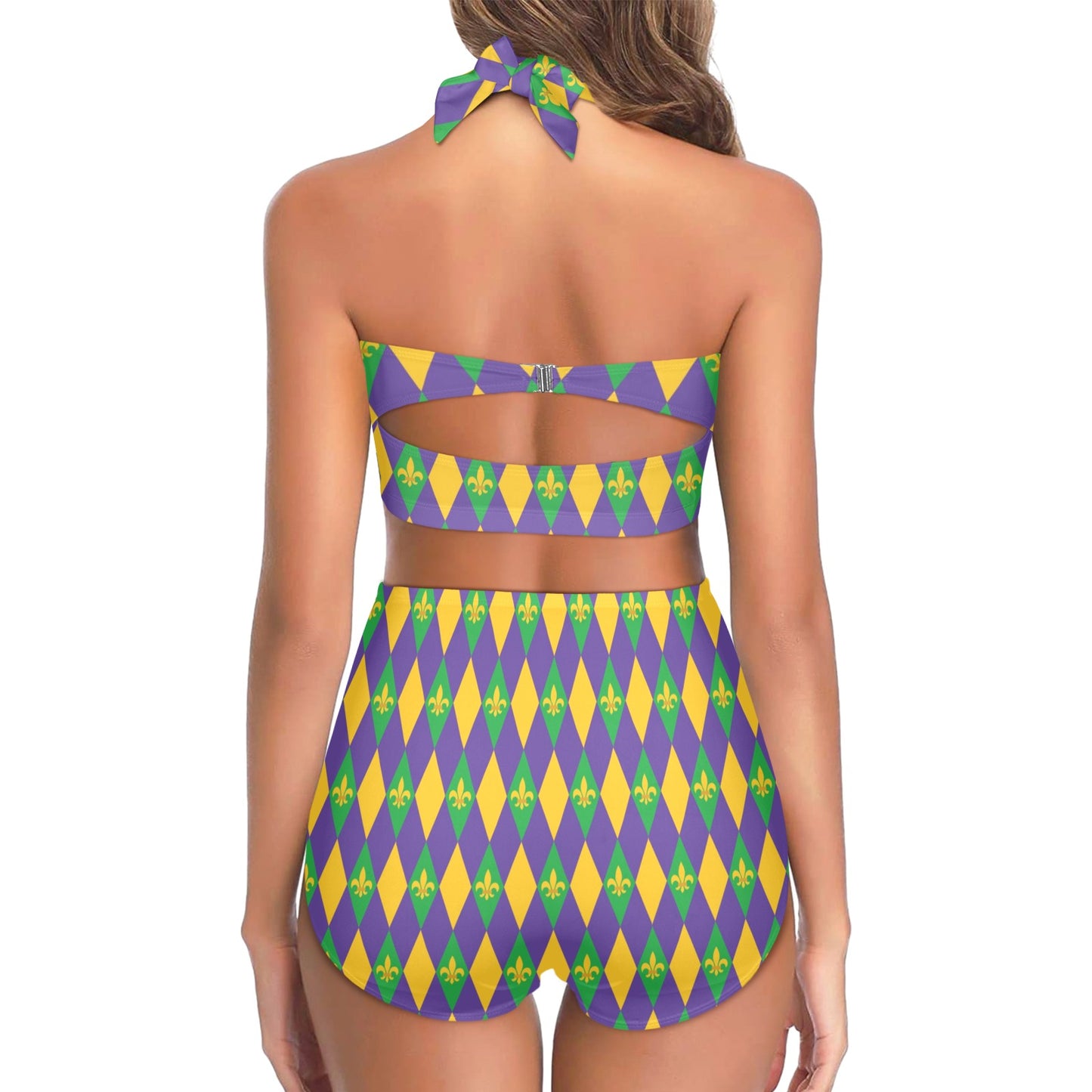 Mardi Gras Pattern Print Design 05 Halter Neck Bikini Swimsuit