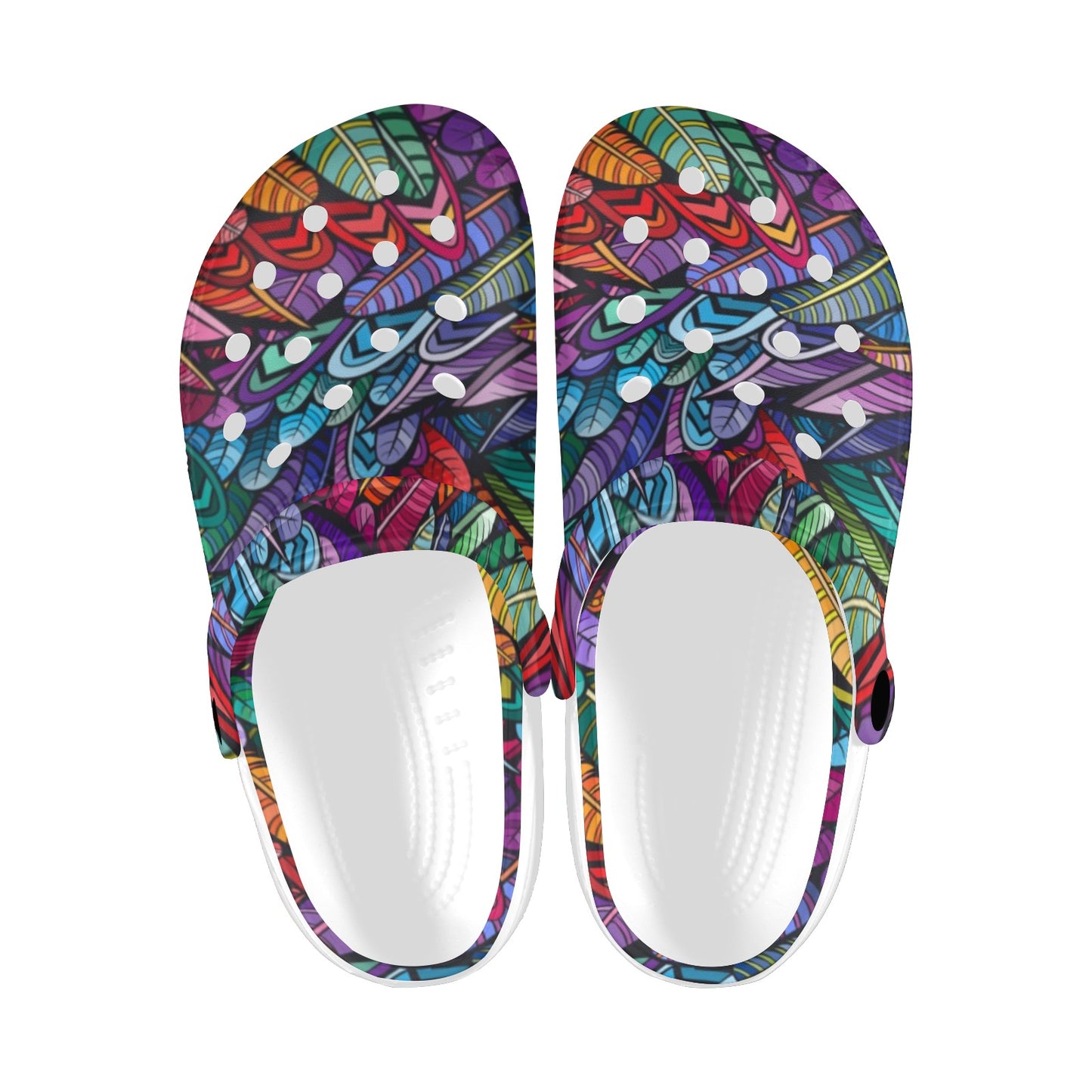 Feather Multicolor Design Print Unisex Clogs Shoes