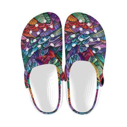 Feather Multicolor Design Print Unisex Clogs Shoes