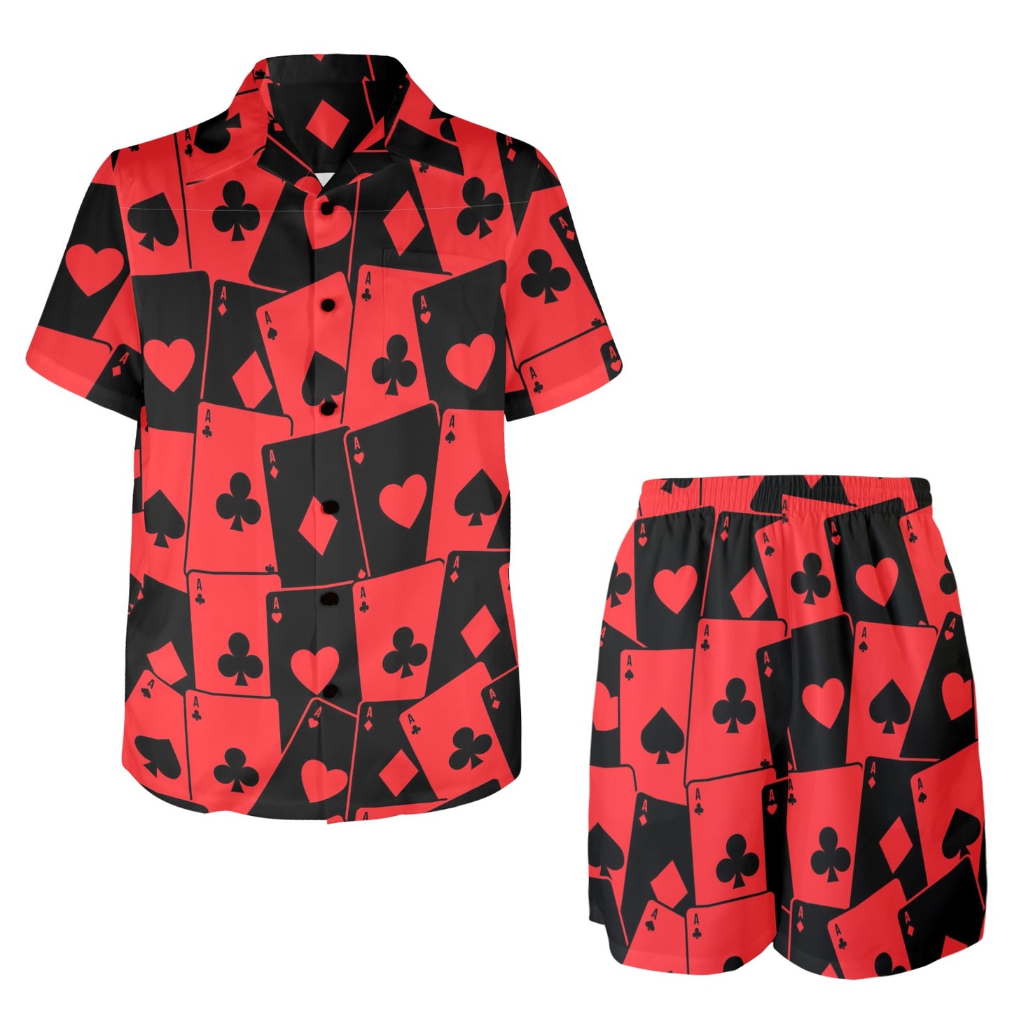 Poker Cards Pattern Print Design A01 Men's Beach Shirt and Shorts Set