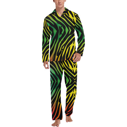 Rainbow Zebra Themed Print Men's Long Pajama Set