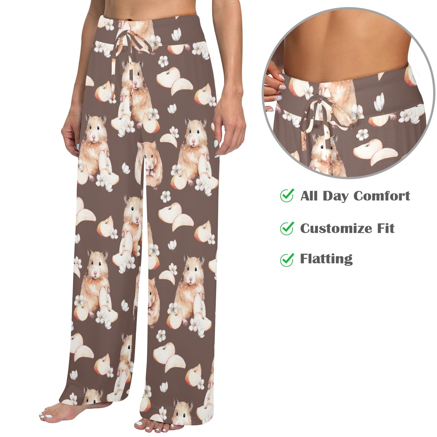 Hamster Pattern Print Design 03 Women's Wide Leg Lounge Pants