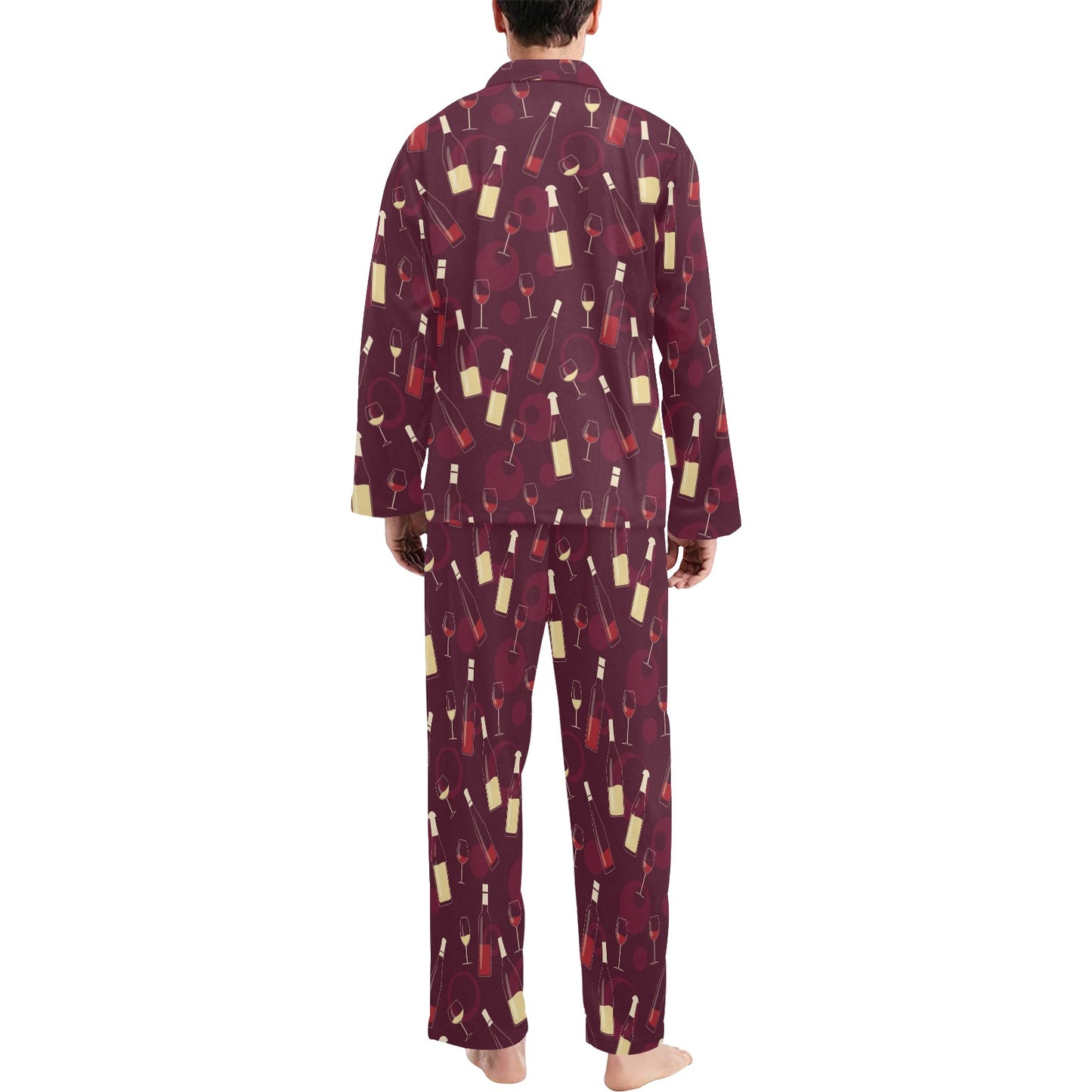 Wine Themed Pattern Print Men's Long Pajama Set