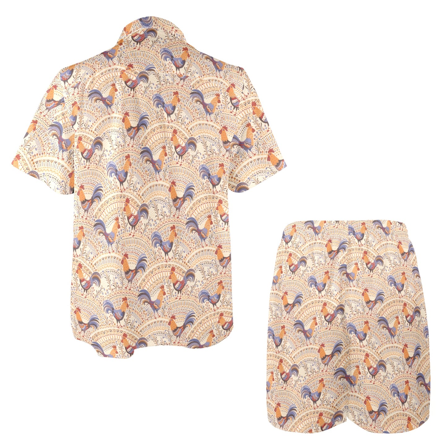 Chicken Boho Style Pattern Men's Beach Shirt and Shorts Set