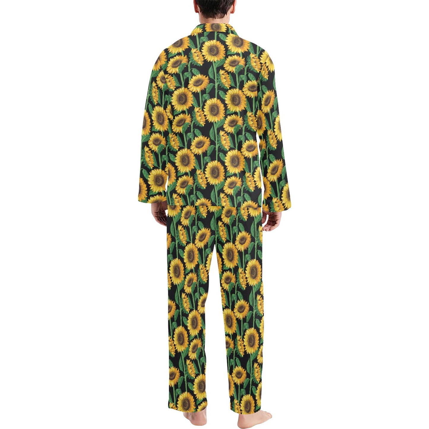 Sunflower Realistic Print Pattern Men's Long Pajama Set