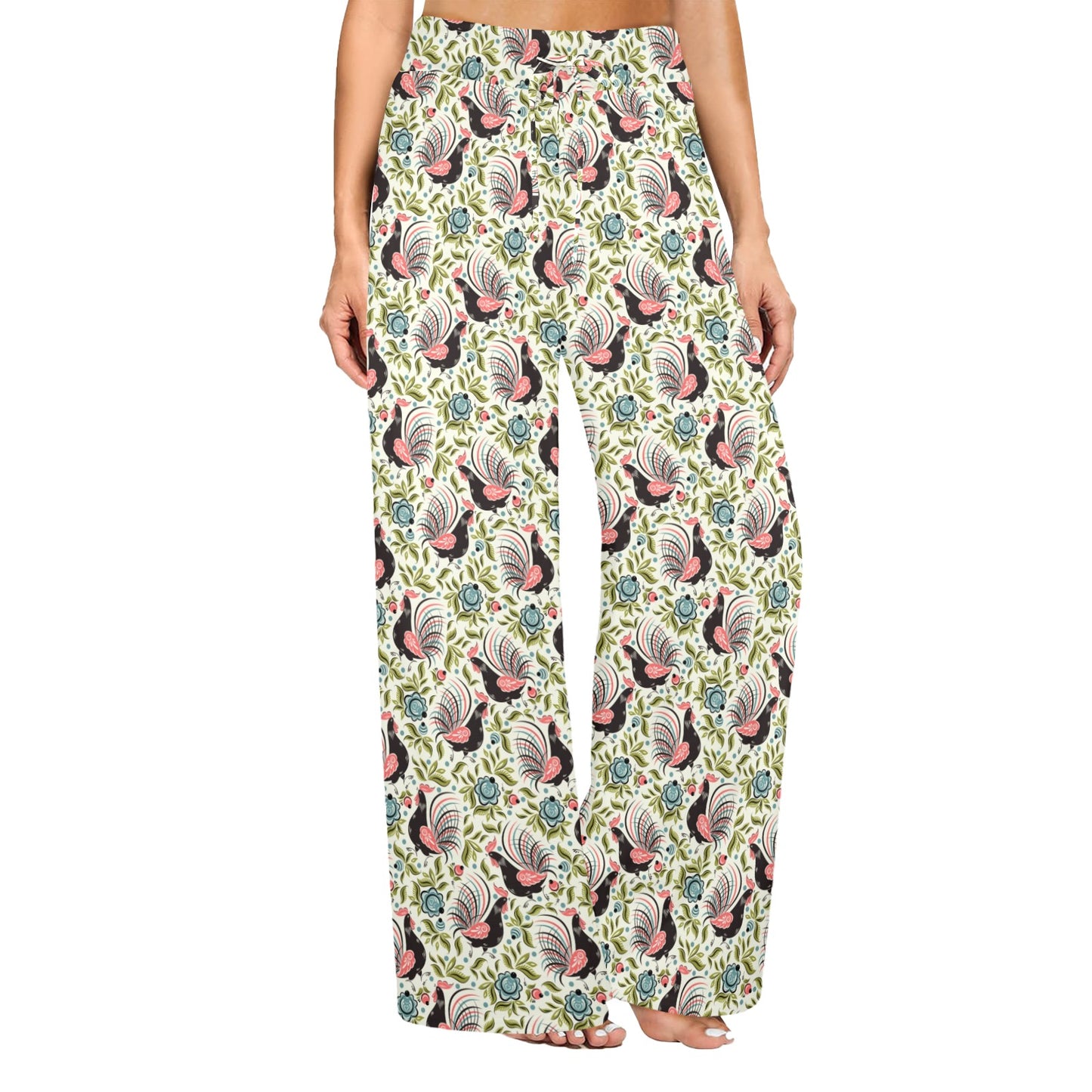 Rooster Print Design Women's Wide Leg Lounge Pants