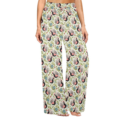 Rooster Print Design Women's Wide Leg Lounge Pants