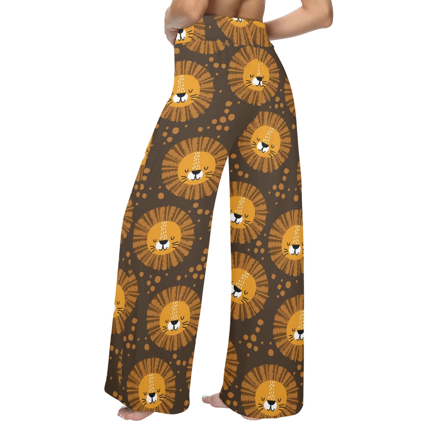 Lion Cartoon Pattern Print Design 01 Women's Wide Leg Lounge Pants