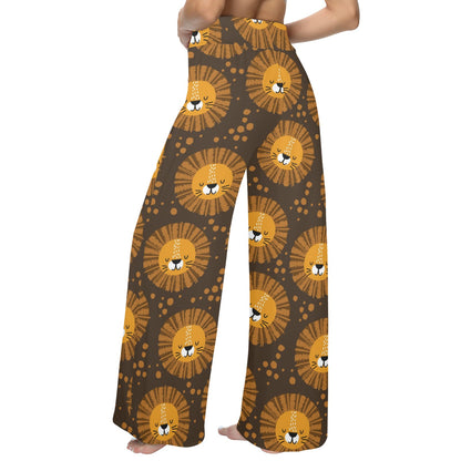 Lion Cartoon Pattern Print Design 01 Women's Wide Leg Lounge Pants