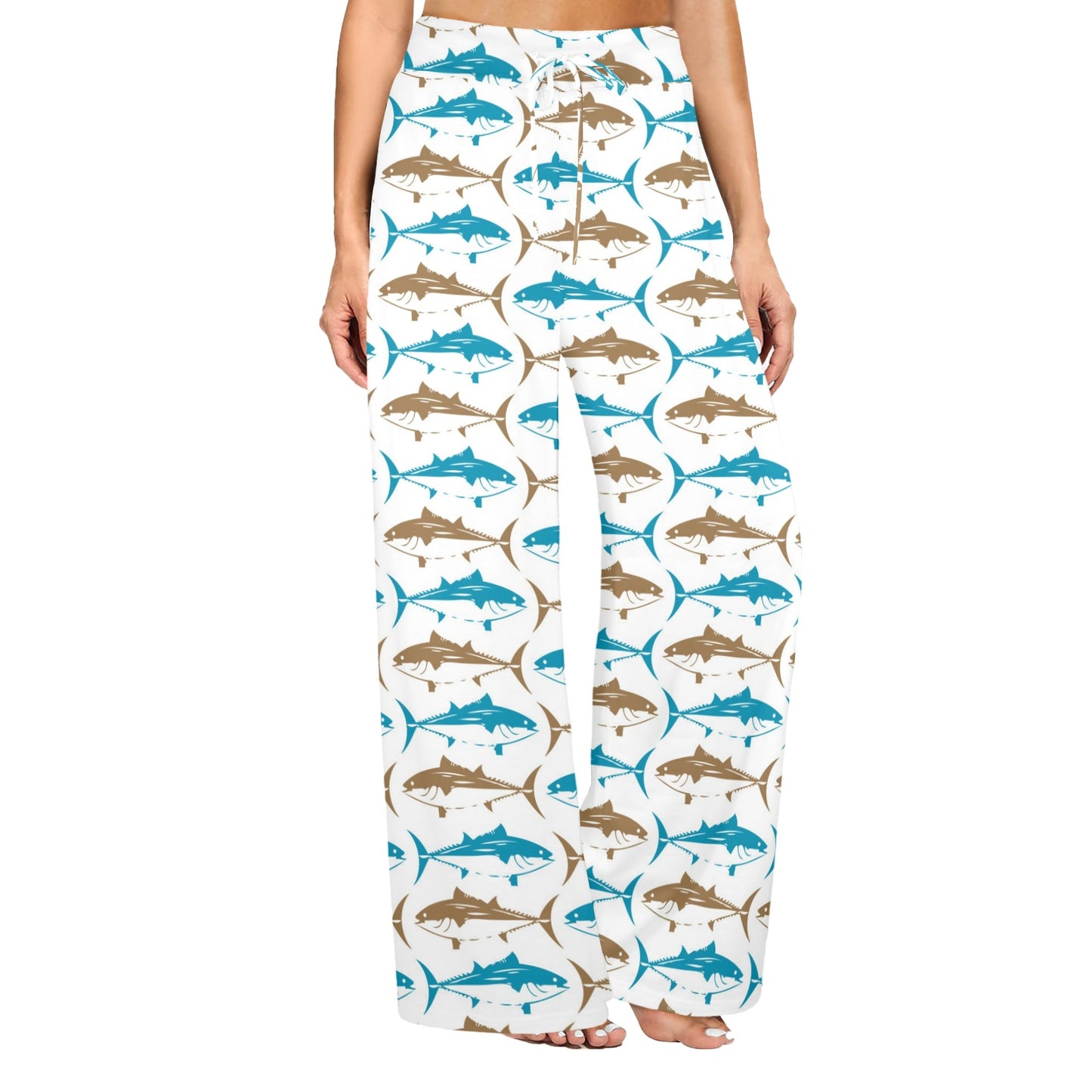 Tuna Fish Print Design LKS301 Women's Wide Leg Lounge Pants
