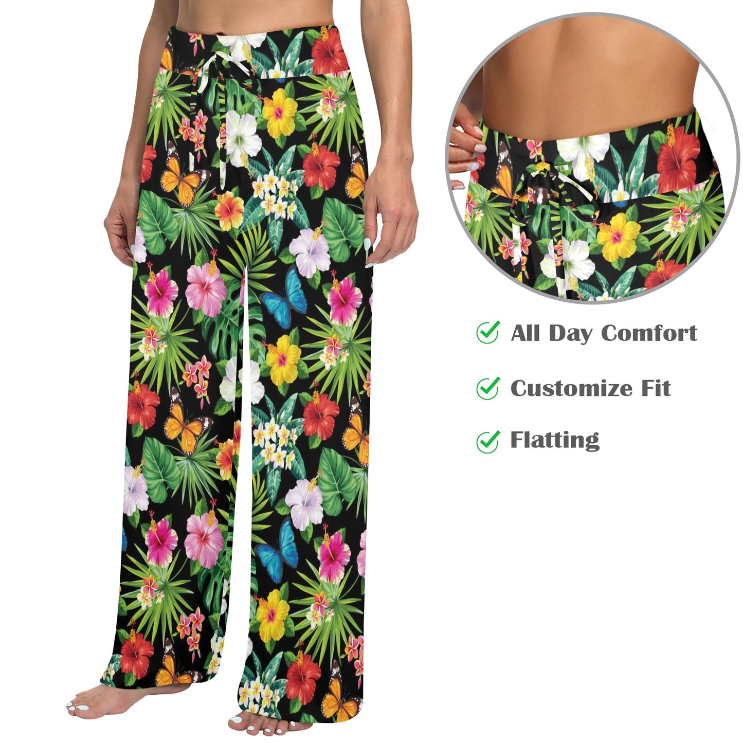 Hibiscus With Butterfly Print Design LKS305 Women's Wide Leg Lounge Pants