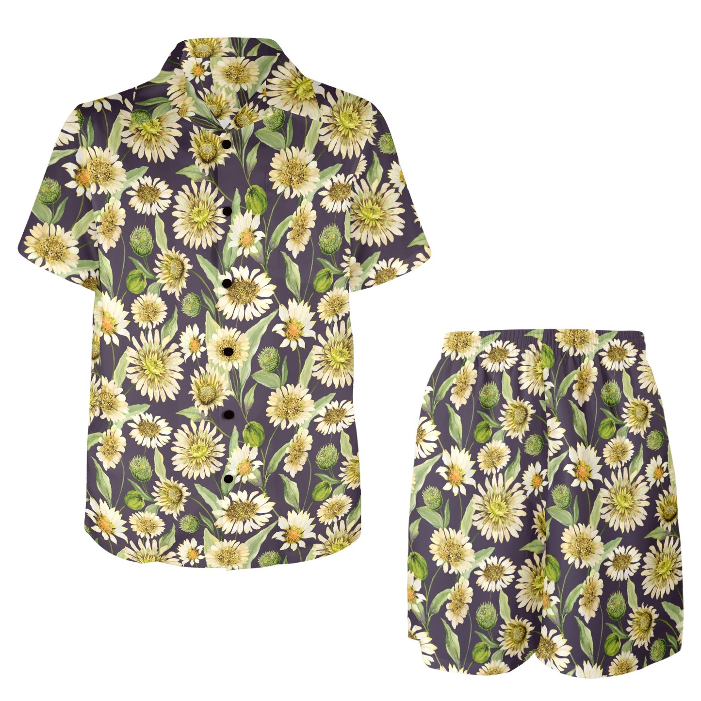 Daisy Vintage Print Pattern Men's Beach Shirt and Shorts Set