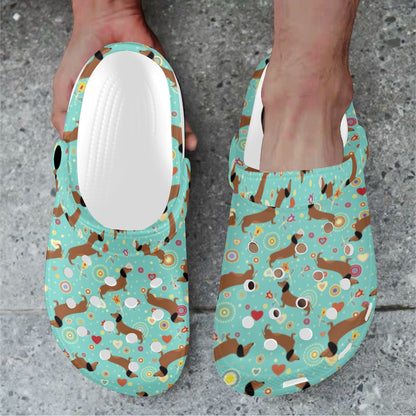 Dachshund with Floral Print Pattern Unisex Clogs Shoes