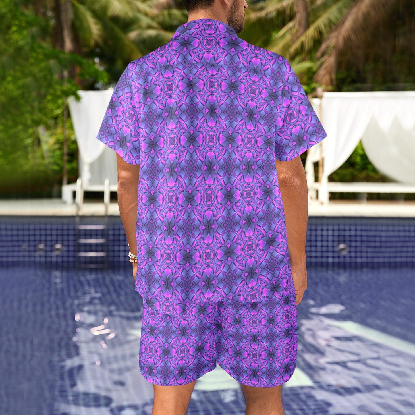 kaleidoscope Pattern Print Design Men's Beach Shirt and Shorts Set