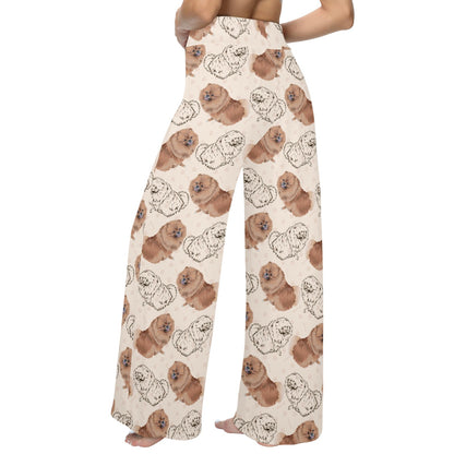Pomeranians Pattern Print Design A01 Women's Wide Leg Lounge Pants