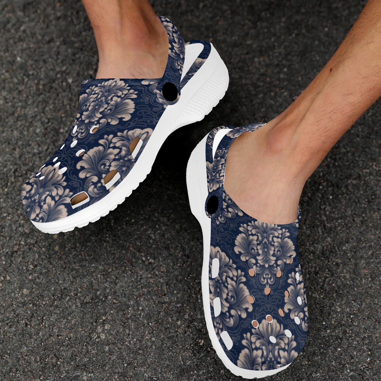 Damask Blue Luxury Print Pattern Unisex Clogs Shoes