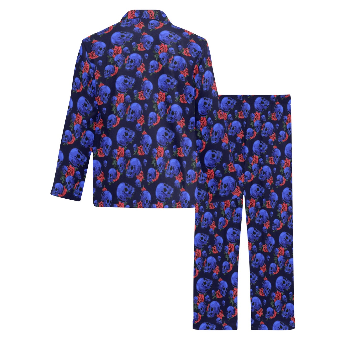 Skull Roses Neon Design Themed Print Men's Long Pajama Set