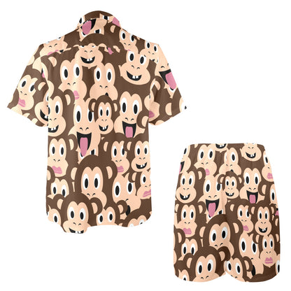 Emoji Monkey Print Pattern Men's Beach Shirt and Shorts Set