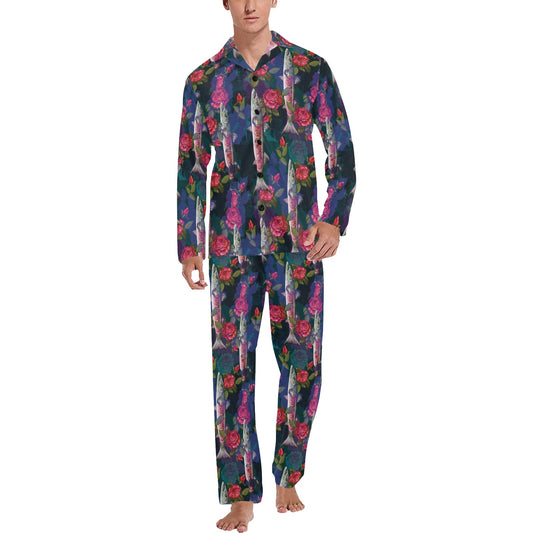 Barracuda with Folwer Pattern Print Design 01 Men's Long Pajama Set