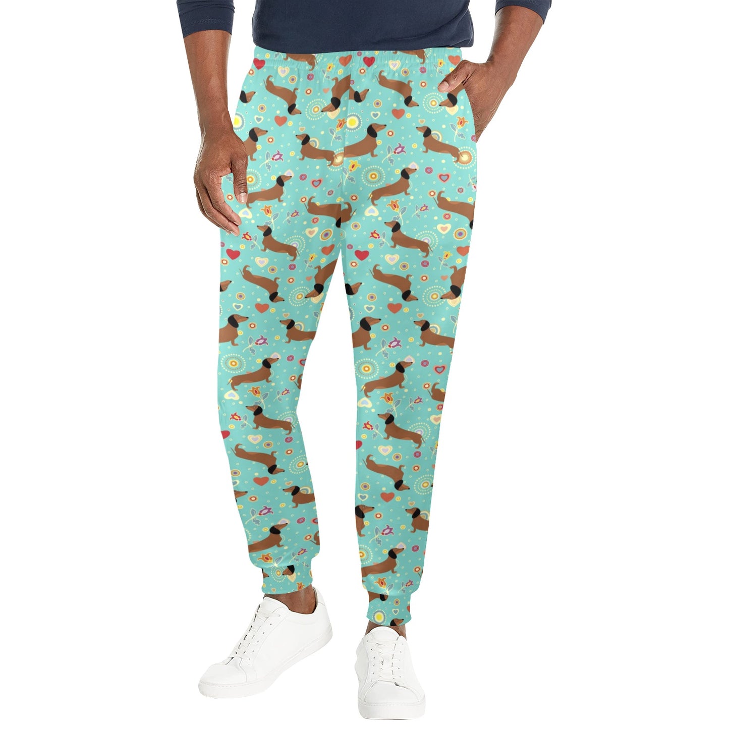 Dachshund with Floral Print Pattern Men's Casual Track Pants