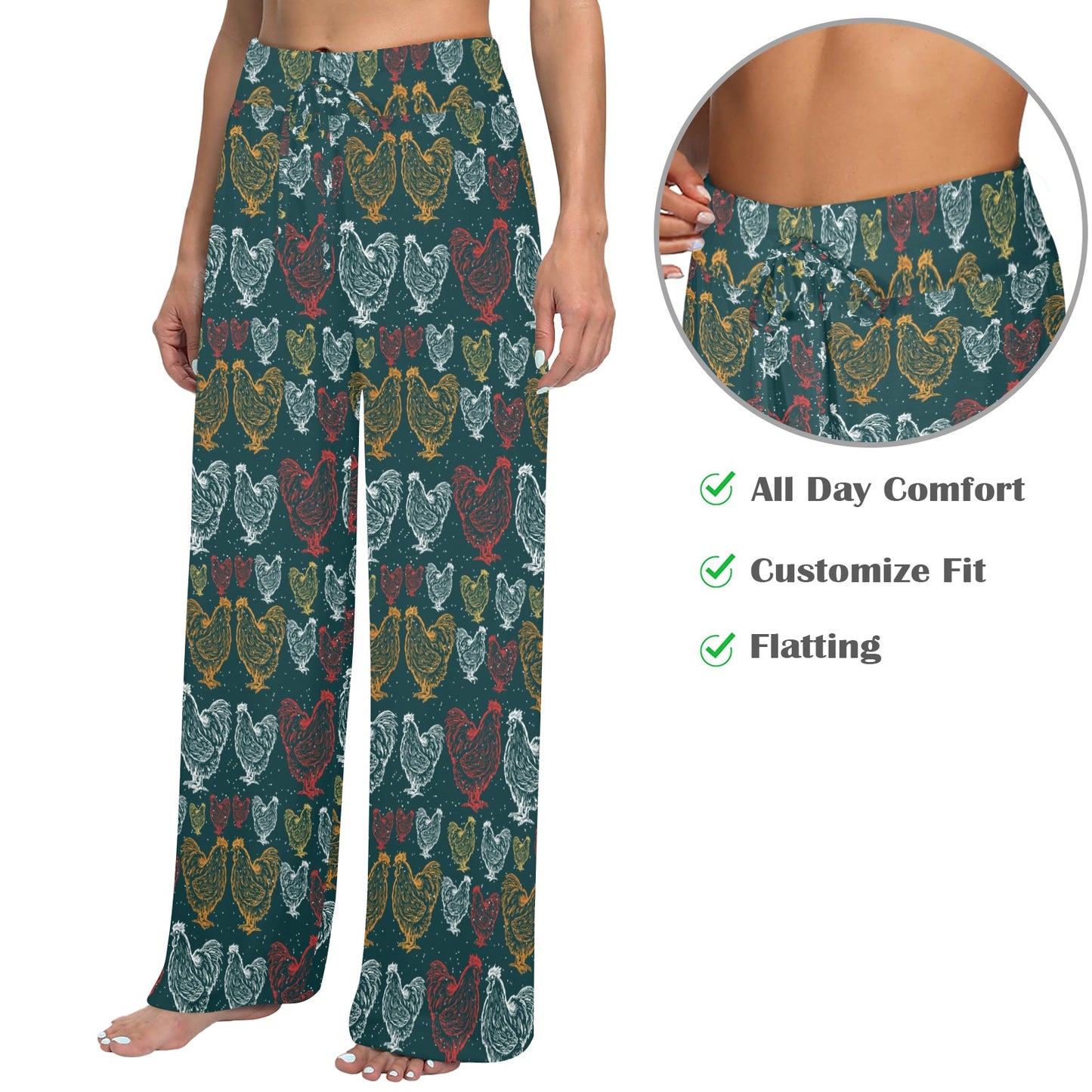 Rooster Hand Draw Design Women's Wide Leg Lounge Pants