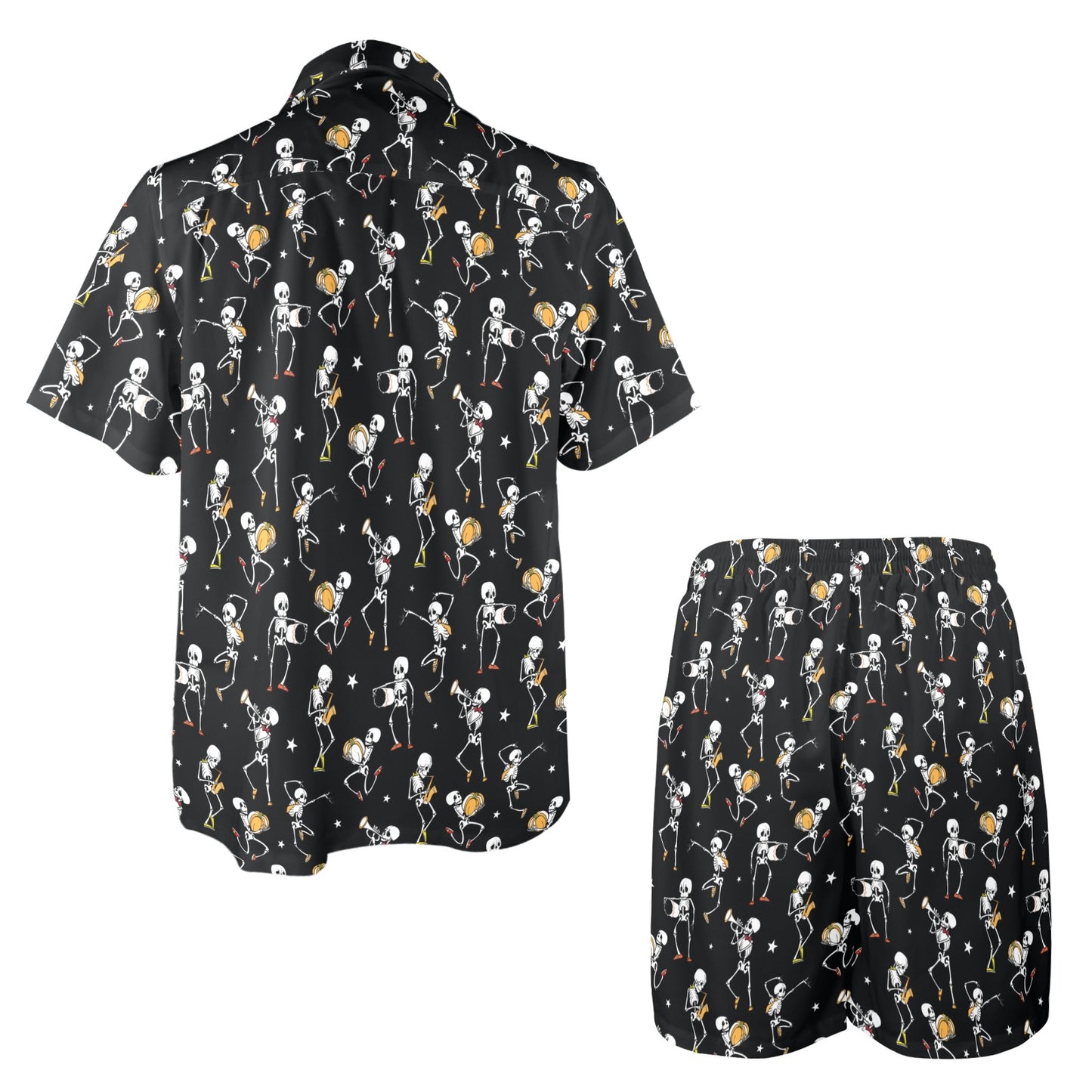 Skeleton Dance Print Men's Beach Shirt and Shorts Set
