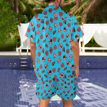 Ladybug Action Print Pattern Men's Beach Shirt and Shorts Set