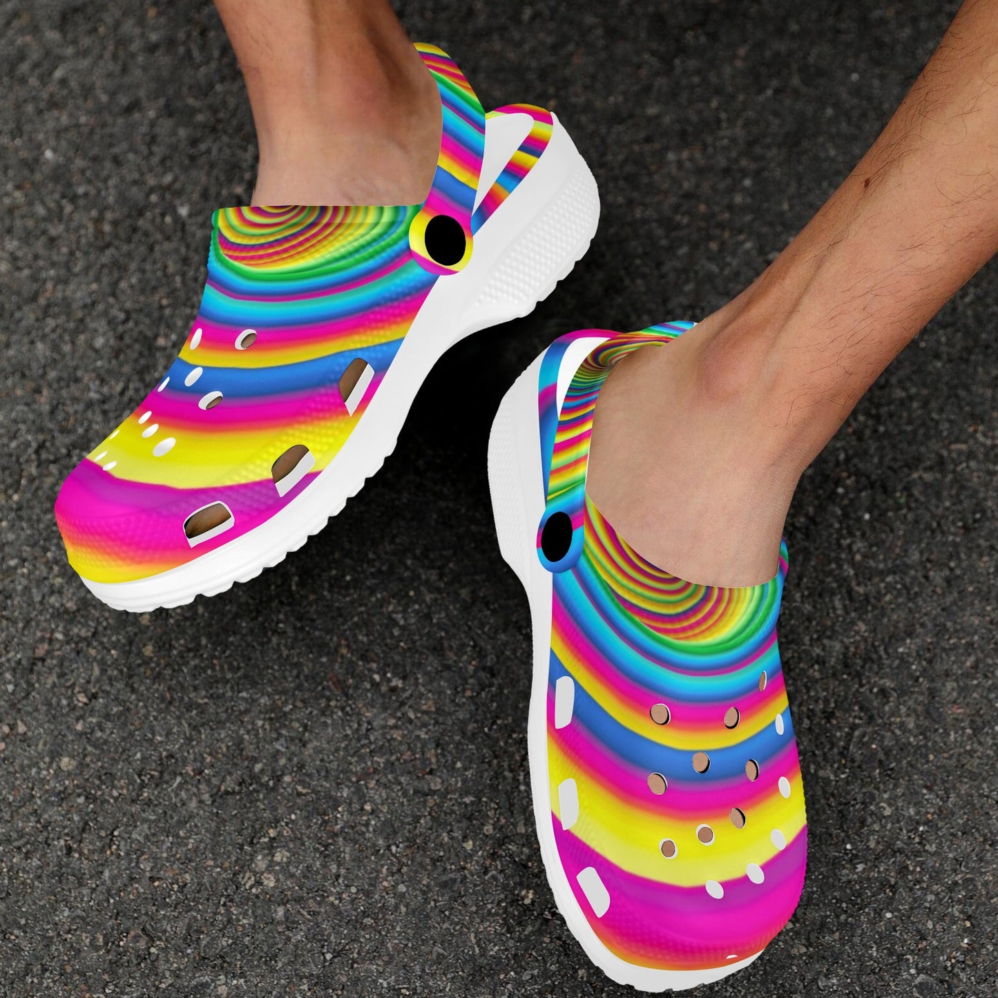 Vortex Twist Swirl Rainbow Design Unisex Clogs Shoes