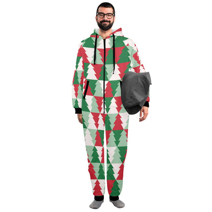 Christmas Tree Pattern Print Design 01 Hooded Fleece Onesie Pajama Jumpsuit