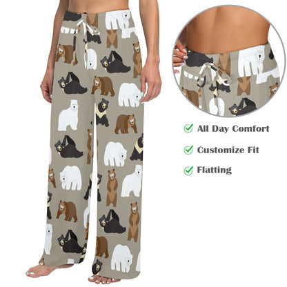 Bear Pattern Print Design BE03 Women's Wide Leg Lounge Pants