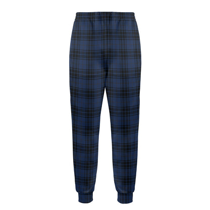 Navy Blue Tartan Plaid Pattern Men's Casual Track Pants