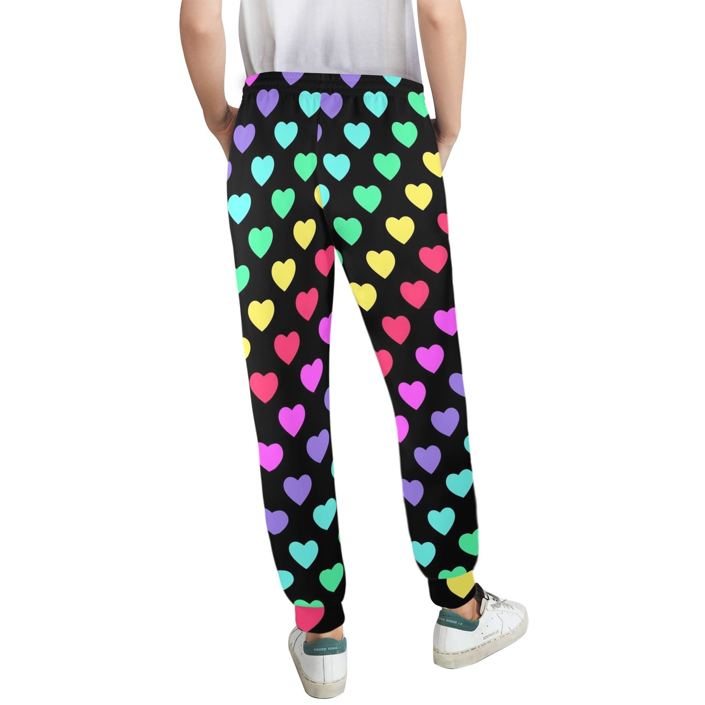 Heart Rainbow Pattern Print Design HE02 Women's Casual Track Pants