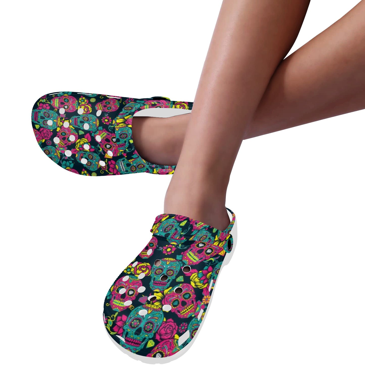 Sugar Skull Floral Design Themed Print Unisex Clogs Shoes