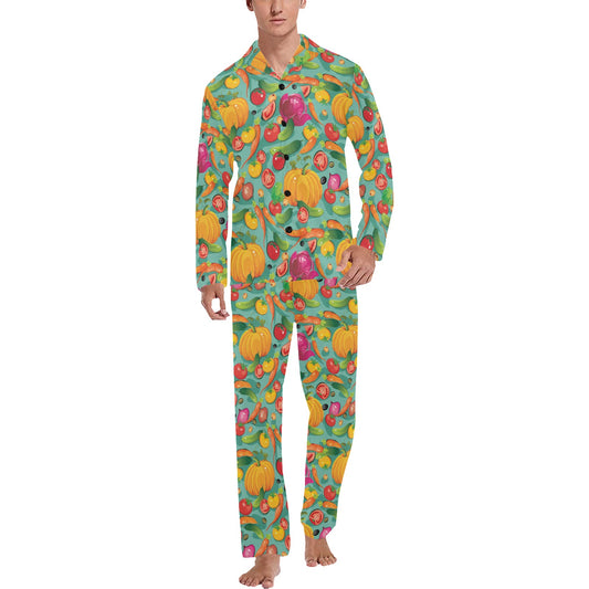 Vegan Colorful Themed Design Print Men's Long Pajama Set