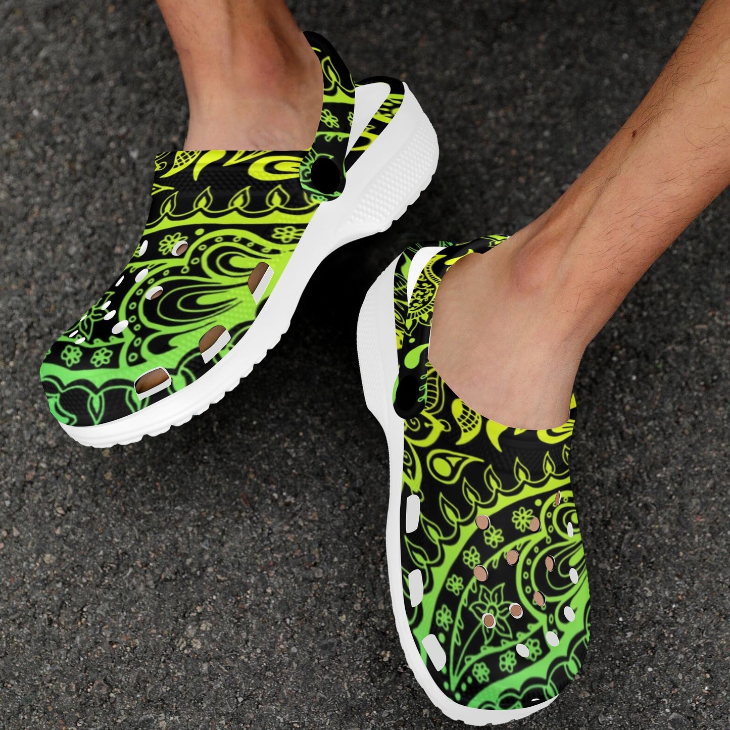 Paisley Green Design Print Unisex Clogs Shoes