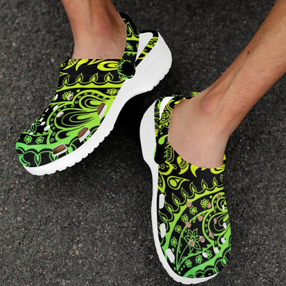 Paisley Green Design Print Unisex Clogs Shoes