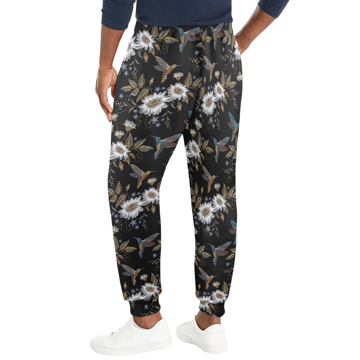Hummingbird with Embroidery Themed Print Men's Casual Track Pants