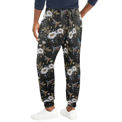 Hummingbird with Embroidery Themed Print Men's Casual Track Pants
